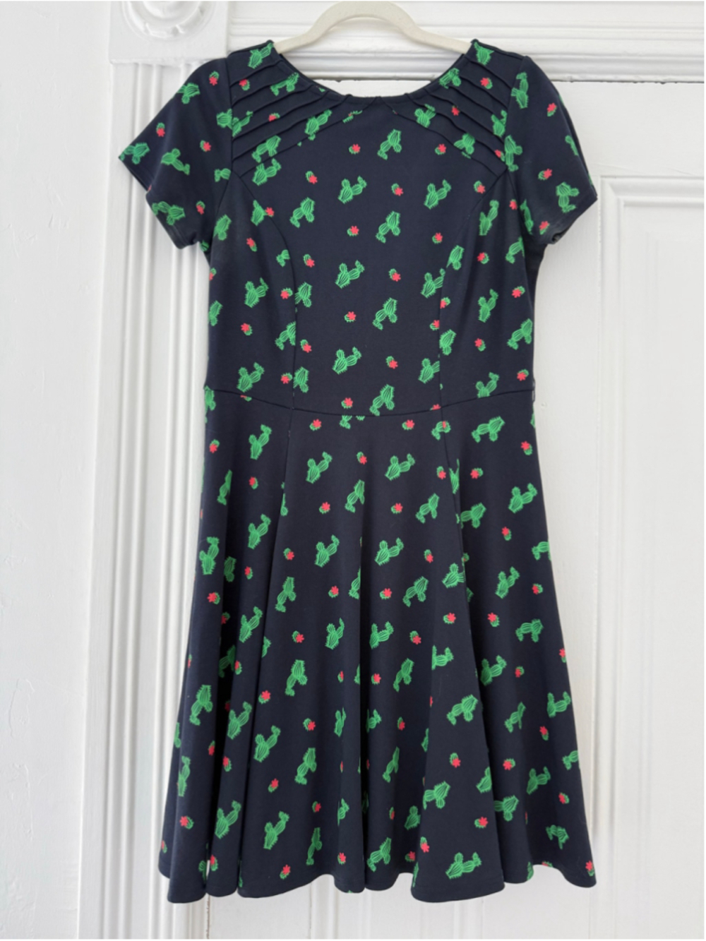 Women's Unique Vintage Cactus Print Dress, Size L, Black and Green